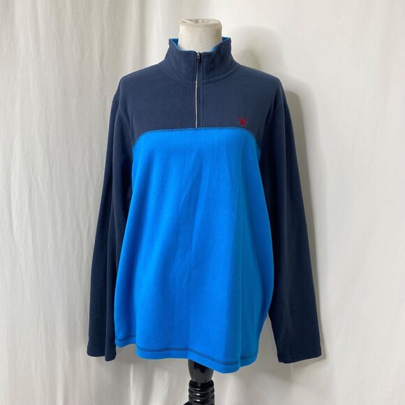 Men's Large Fleece Sweatshirt Alpha Camp Blue Long Sleeve Quarter Zip High Neck - Picture 2 of 9